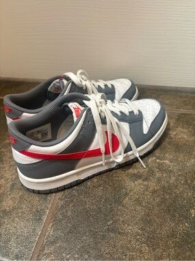 Nike Men’s Low-Top Sneakers — Gray, White & Red Swoosh